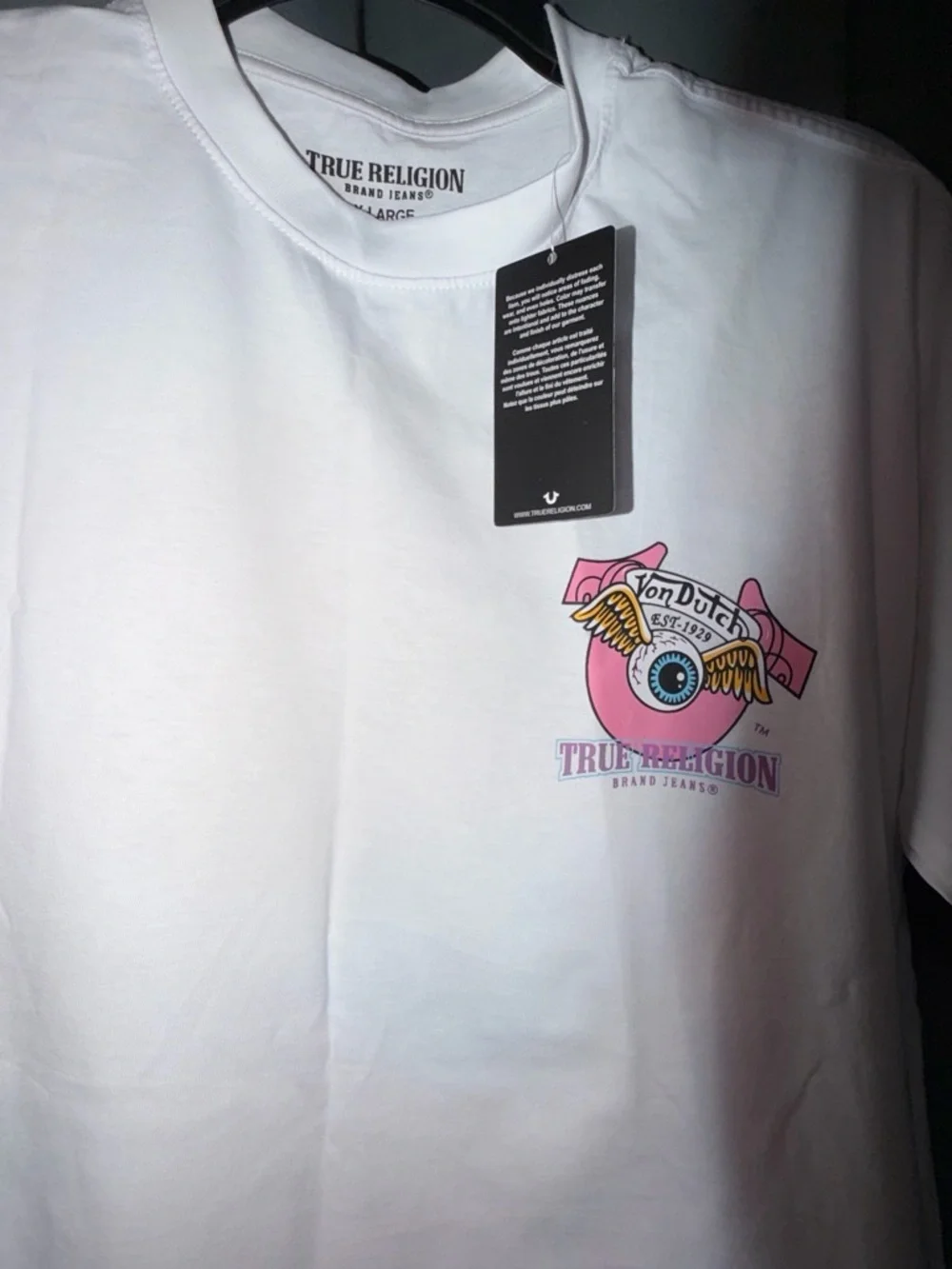 3pk!True Religion Black Tee with Yellow Logo and Orange Fruit Graphic